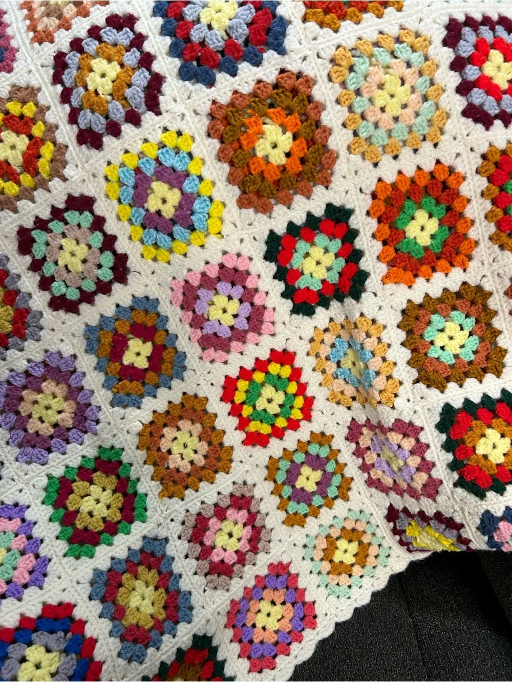 Handmade Granny Square Crochet Afghan Blanket Multicolor 73x59